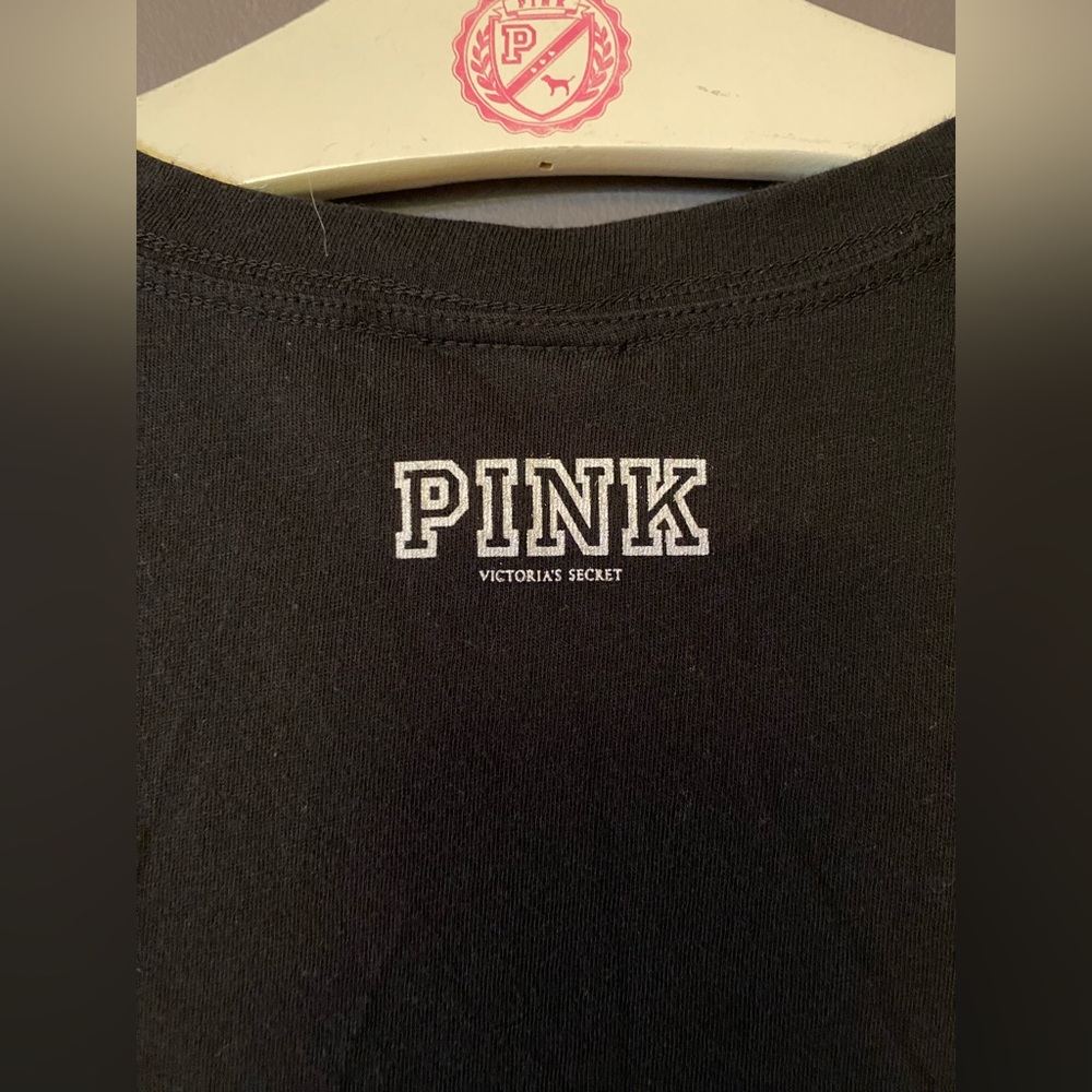 VS PINK VINTAGE Y2K TEE SHIRT ROUCHED BABYDOLL DRESS BLACK LOVE LOGO HTF RARE LG - Picture 9 of 9
